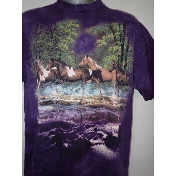 Vintage The Mountain Mens L Shirt Horses Graphic Print Tie-Dye Nature Outdoors - Picture 2 of 5
